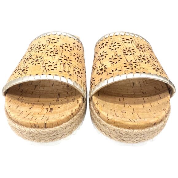 Jack Rogers Silver Metallic Floral Espadrille Cork Slide Sandals Womens Size 6.5